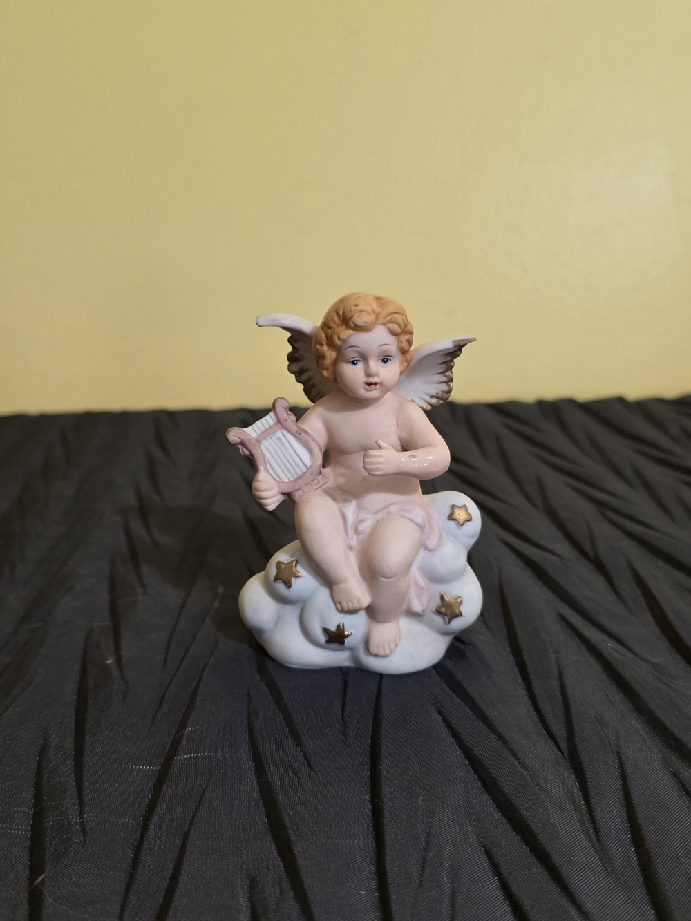 Homco Pink and White Cherub Angel Figurine with Gold Stars